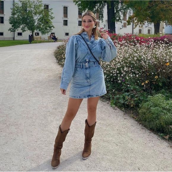 Mango Denim Dress Puff Sleeves - Picture 11 of 11